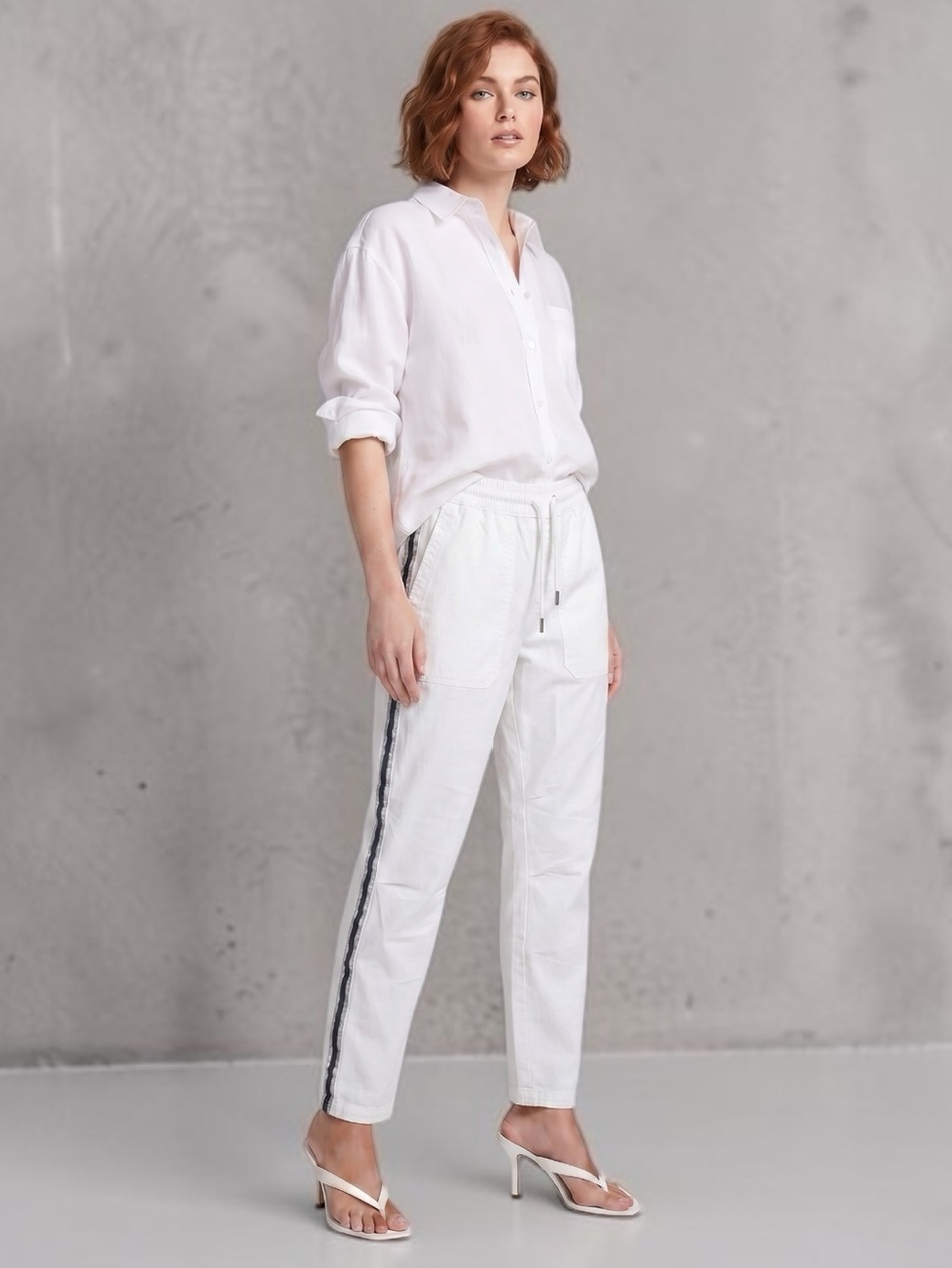 $275 Zadig & Voltaire Side Stripe White Pull-On Trousers Pants 38 6 Cotton Linen